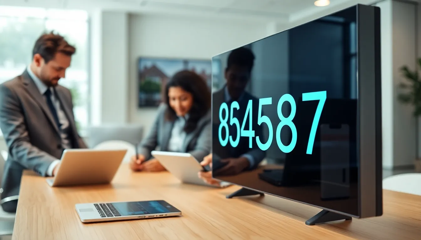 digital interface displaying the number 3894251387 in a modern office.